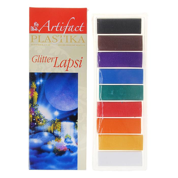 Пластика - полимерная глина набор LAPSI GLITTER 9 классических цветов с блестками 180г 