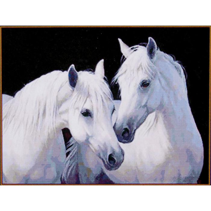 Алмазная мозаика "Пара белых лошадей", 26*20 см, 20 цветов