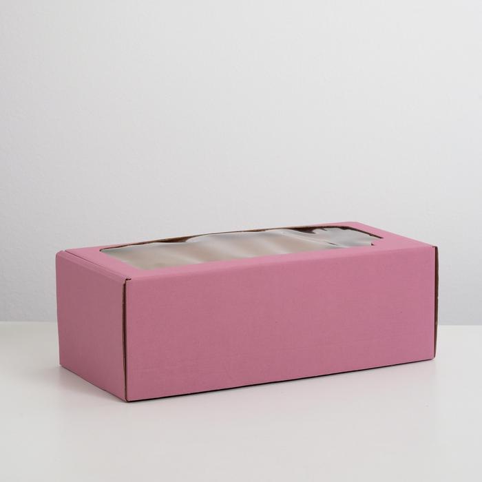Коробка самосборная, с окном, розовая, 16 х 35 х 12 см  