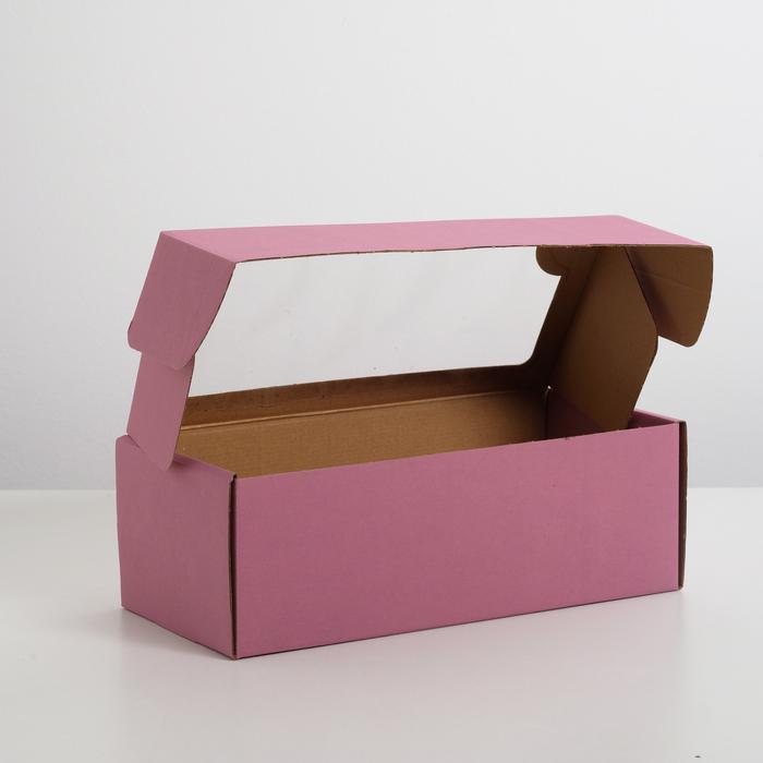 Коробка самосборная, с окном, розовая, 16 х 35 х 12 см   - 1