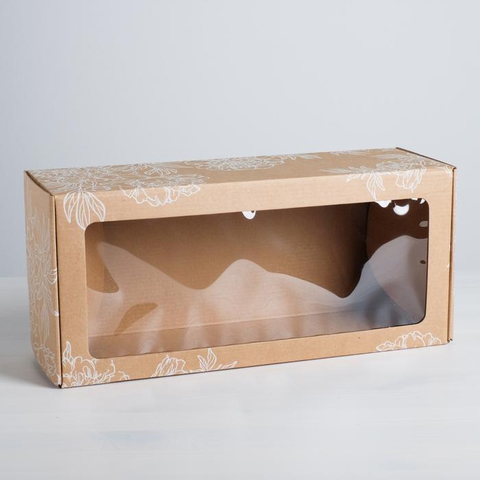 Коробка складная с PVC-окном «Цветы », 16 × 35 × 12 см 