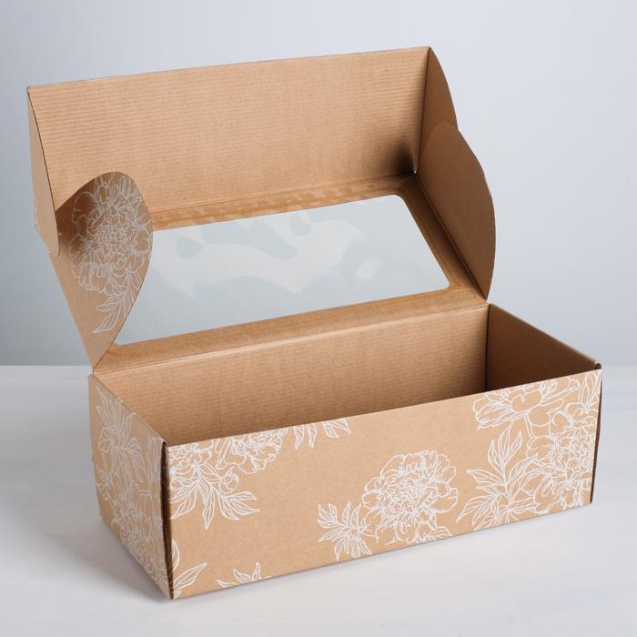 Коробка складная с PVC-окном «Цветы », 16 × 35 × 12 см  - 1