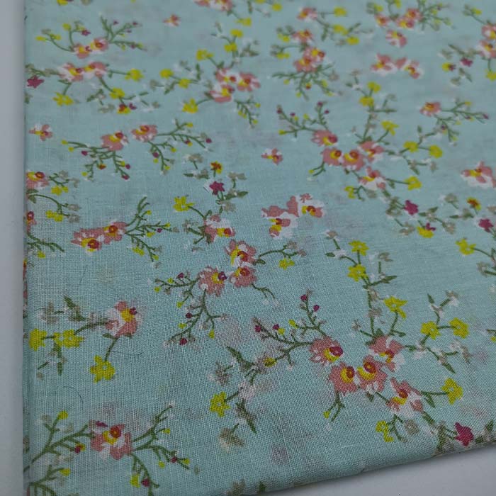 Ткань с мелким принтом цветы на голубом фоне, хлопок , Европа (2)