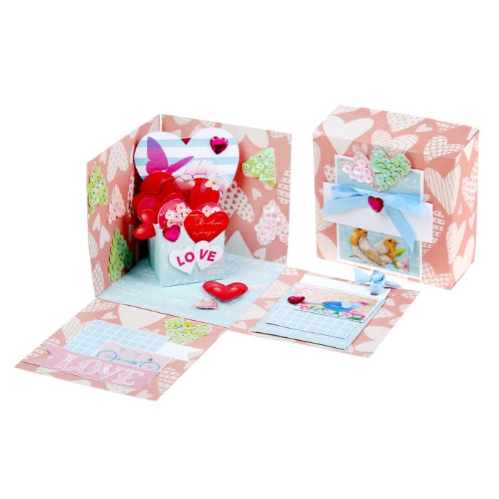 Набор для создания подарочной коробочки "Сердечки"+декор 