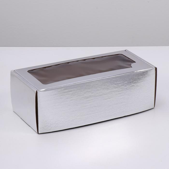 Коробка самосборная, с окном, серебрянная, 16 х 35 х 12 см