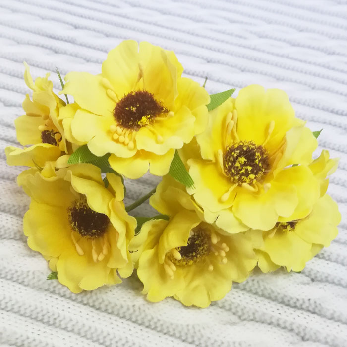 Букет шелковых цветов, цвет желтый, размер головки 3 см 