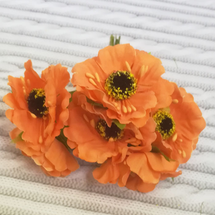 Букет шелковых цветов, цвет оранжевый, размер головки 3 см   