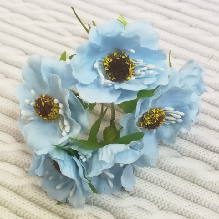 Букет шелковых цветов, цвет голубой, размер головки 3 см  