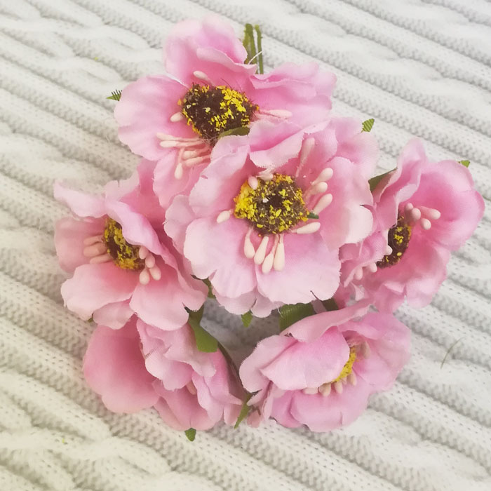Букет шелковых цветов, цвет розовый, размер головки 3 см  