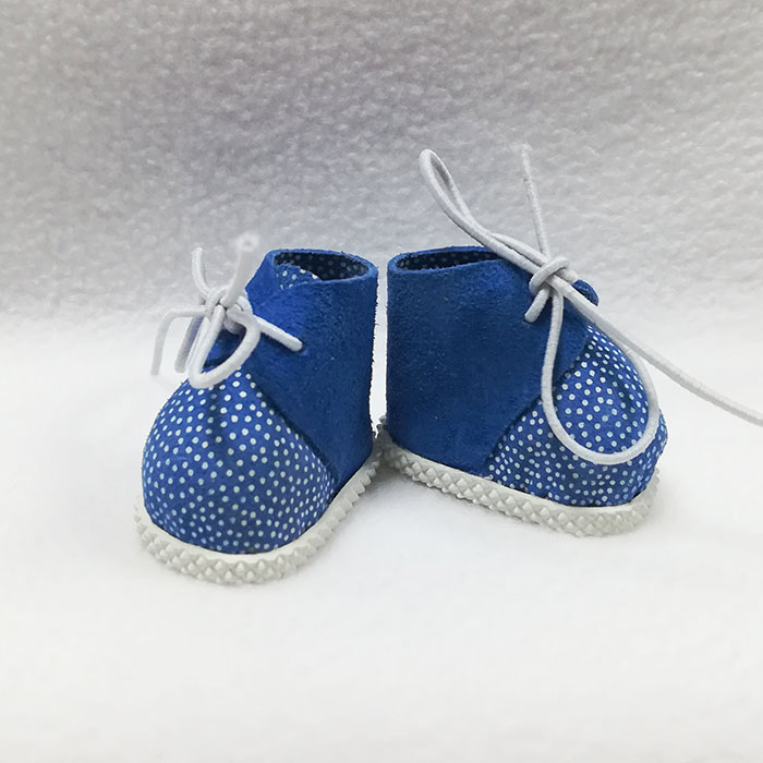 Ботиночки для кукол из натуральной замши голубые в горошек комбинированные,3 см    