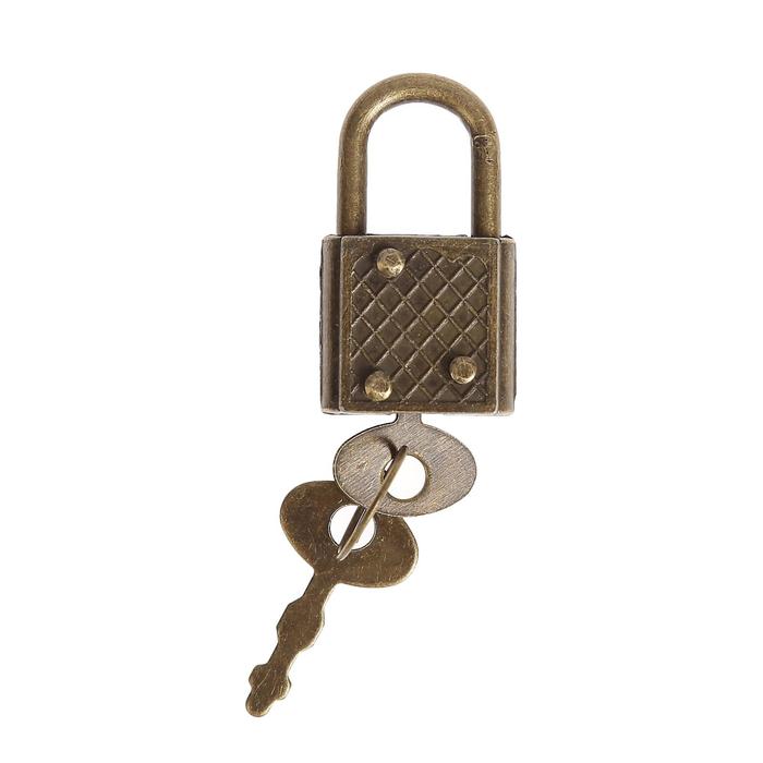 Замочек с ключиком для шкатулки металл  С286 бронза 3,1х1,7 см