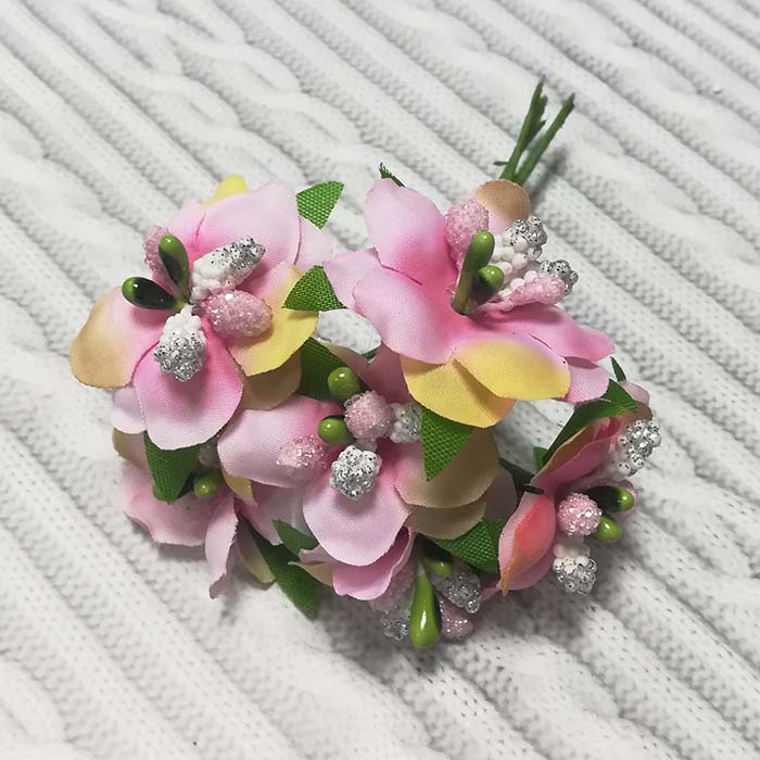 Букет тканевых цветов с блестящими тычинками, розовый градиент,3 см 