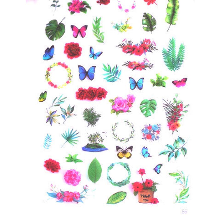 Лист с цветными картинками для эпоксидной смолы "Листья, цветы, бабочки", лист А5  
