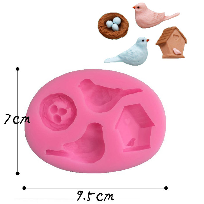 Молд силиконовый "Птички, гнездо и скворечник",9.5*7 см (3)