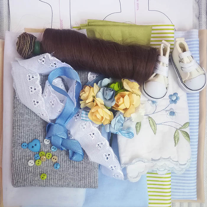 Набор тканей и материалов для шитья куклы-снежки "Кантри" 