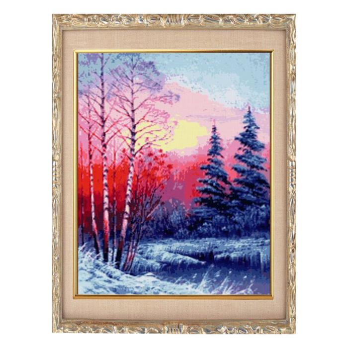 Алмазная мозаика «Закат в зимнем лесу», 24 цвета, без рамки 28*18 см,полное заполнение.