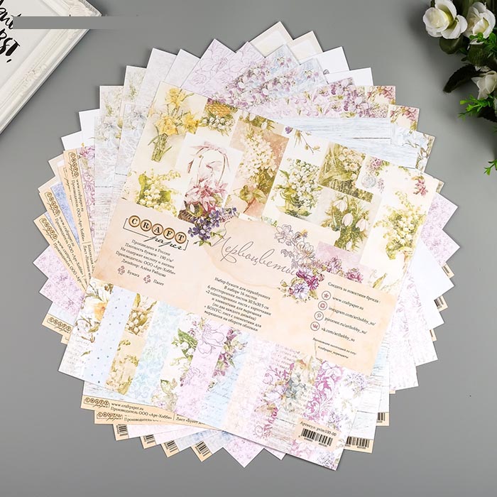 Набор бумаги для скрапбукинга CraftPaper "Первоцветы" 30.5х30.5 см, 16 листов 